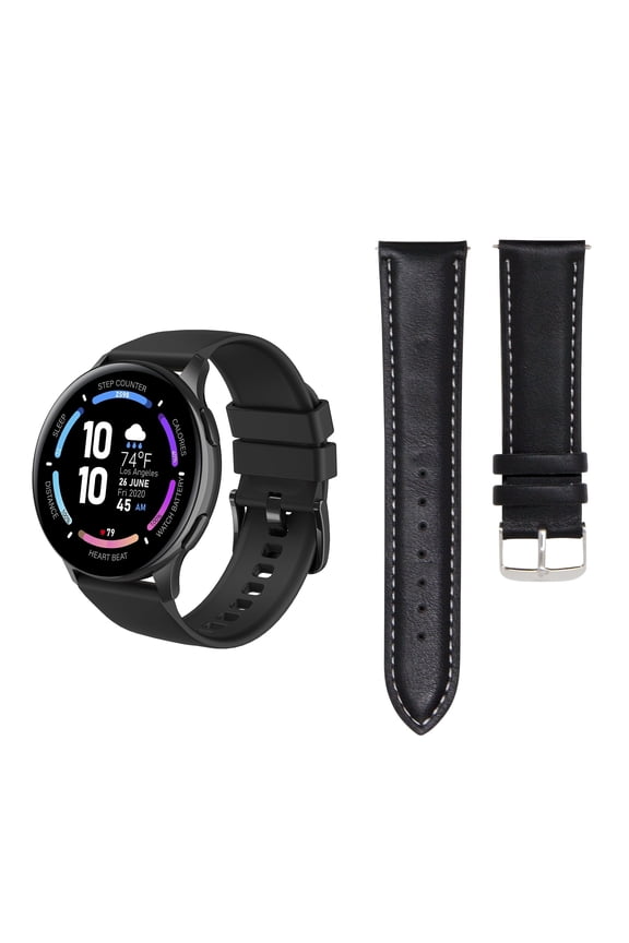 Callie Smartwatch with 1.43" Round AMOLED Display/Answer & Make Calls/Sleep Monitoring/Heart Rate/IP68 Waterproof/100 Workout Modes/ Quick Reply/ iPhone and Android/ Extra Leather Band