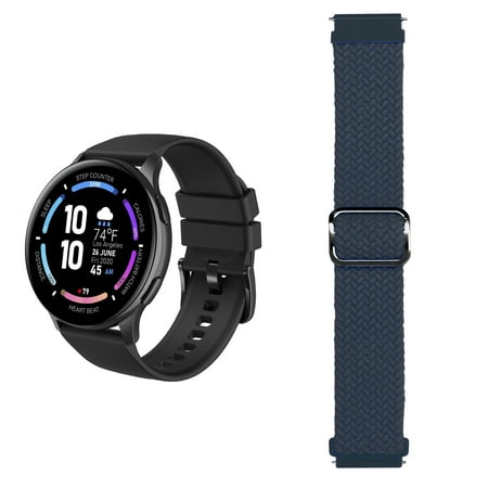 3Plus Callie Smartwatch with 1.43" Round AMOLED Display/Answer & Make Calls/Sleep Monitoring/Heart Rate/IP68 Waterproof/100 Workout Modes/ Quick Reply/ iPhone and Android/ Extra Nylon Navy Blue Band