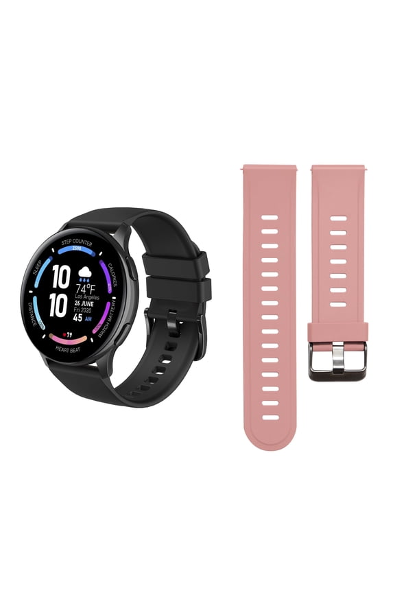 Callie Smartwatch with 1.43" Round AMOLED Display/Answer & Make Calls/Sleep Monitoring/Heart Rate/IP68 Waterproof/100 Workout Modes/ Quick Reply/ iPhone and Android/ Extra Silicon Pink Band