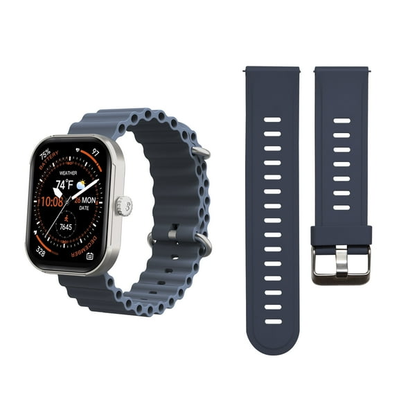 3Plus MEGA Smartwatch with 2.01" AMOLED Screen/Answer & Make Calls/Sleep Monitoring/Heart Rate/100+ Workout Modes/ Quick Reply/ iPhone and Android/Extra Band in Navy Blue