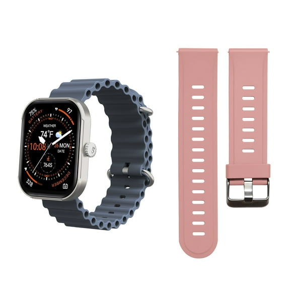3Plus MEGA Smartwatch with 2.01" AMOLED Screen/Answer & Make Calls/Sleep Monitoring/Heart Rate/100+ Workout Modes/ Quick Reply/ iPhone and Android/Extra Band in Pink