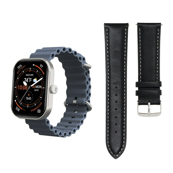 3Plus MEGA Smartwatch with 2.02" AMOLED Screen/Answer & Make Calls/Sleep Monitoring/Heart Rate/100+ Workout Modes/ Quick Reply/ iPhone and Android/Extra Leather Band