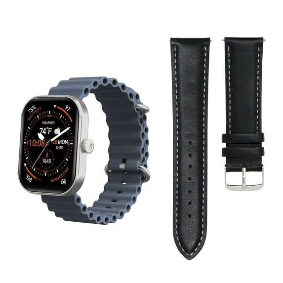 3Plus MEGA Smartwatch with 2.02" AMOLED Screen/Answer & Make Calls/Sleep Monitoring/Heart Rate/100+ Workout Modes/ Quick Reply/ iPhone and Android/Extra Leather Band