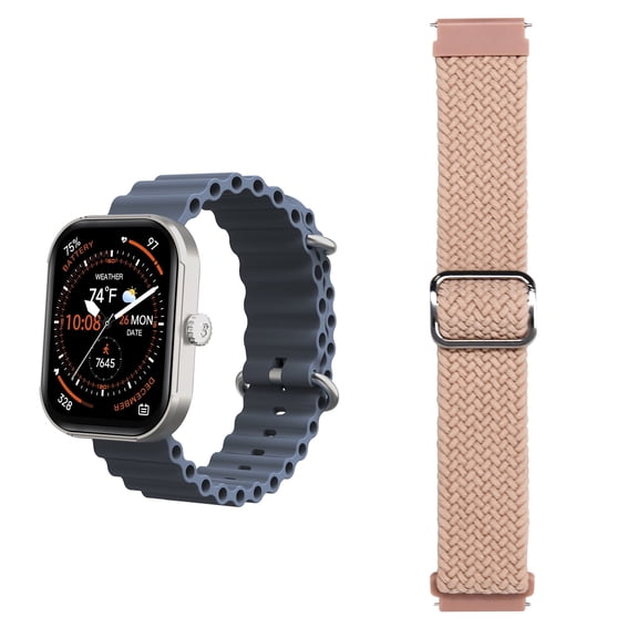 3Plus MEGA Smartwatch with 2.01" AMOLED Screen/Answer & Make Calls/Sleep Monitoring/Heart Rate/100+ Workout Modes/ Quick Reply/ iPhone and Android/Extra Nylon Band in Blue