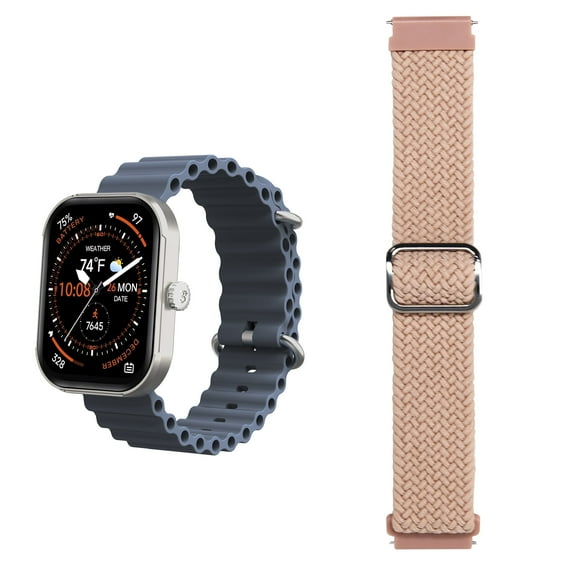 3Plus MEGA Smartwatch with 2.01" AMOLED Screen/Answer & Make Calls/Sleep Monitoring/Heart Rate/100+ Workout Modes/ Quick Reply/ iPhone and Android/Extra Nylon Band in Blue