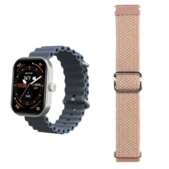 3Plus MEGA Smartwatch with 2.01" AMOLED Screen/Answer & Make Calls/Sleep Monitoring/Heart Rate/100+ Workout Modes/ Quick Reply/ iPhone and Android/Extra Nylon Band in Blue