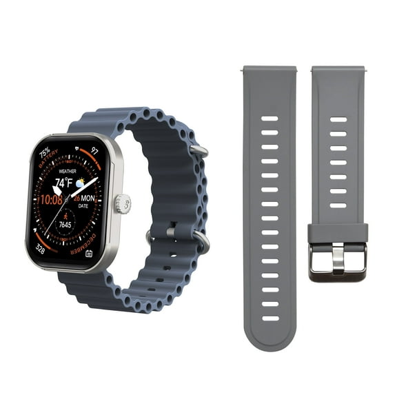 3Plus MEGA Smartwatch with 2.02" AMOLED Screen/Answer & Make Calls/Sleep Monitoring/Heart Rate/100+ Workout Modes/ Quick Reply/ iPhone and Android/Extra Band in Silver