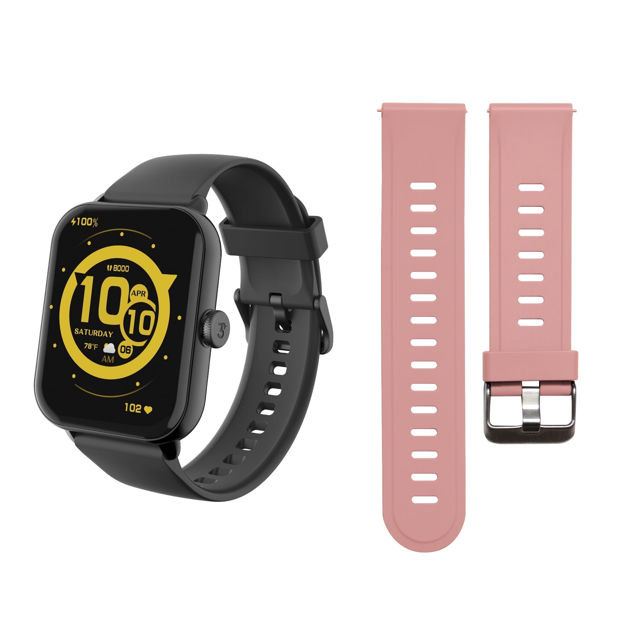 3Plus Vibe Lite BT (Bluetooth Calling) Smartwatch Black/ Extra Silicone Band Pink