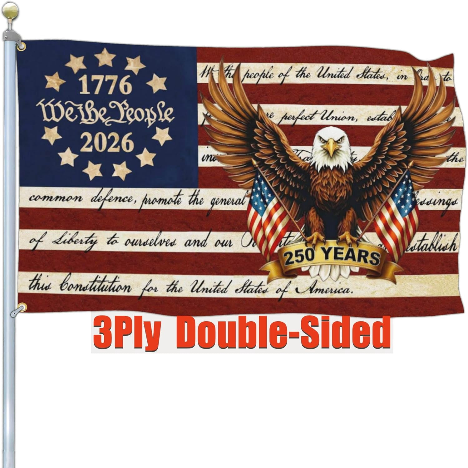 3Ply Double Sided 3x5 FT 250 Year American Anniversary Flag 250th Anniversary USA Patriotic Betsy Ross We The People 1776 Flag for Outside 4th of July Decorations