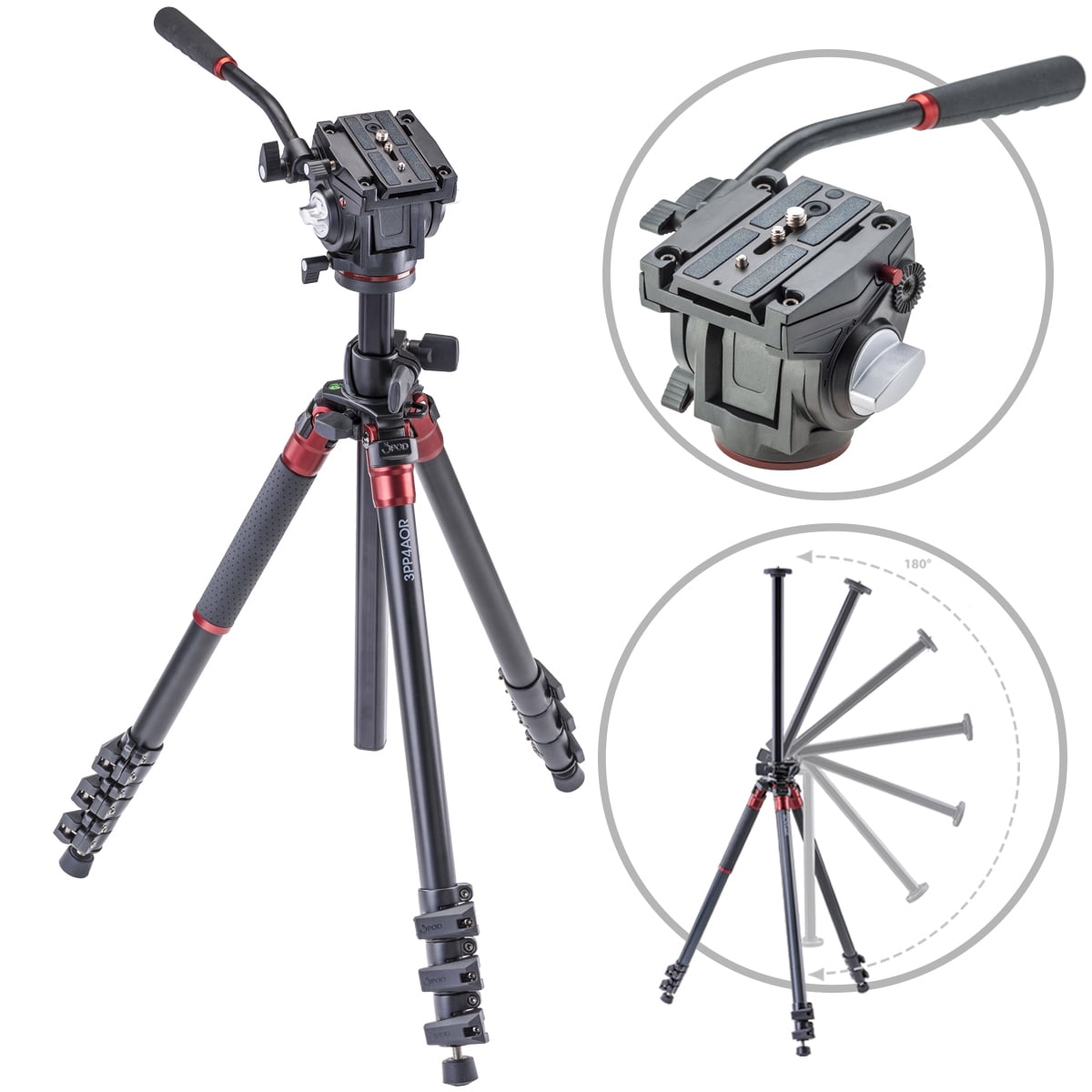 3Pod Orbit 4-Section Aluminum Tripod, Bundle with Q3 Fluid Video Head