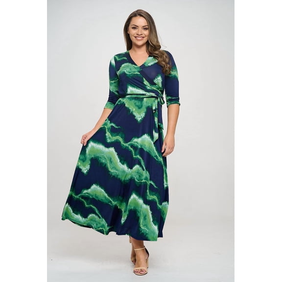 3Q Sleeve Knit Surplice Maxi Dress