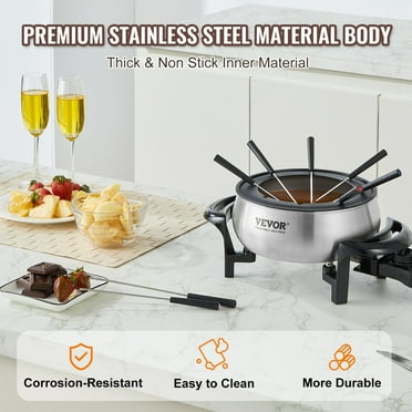 3QT Electric Fondue Pot Set for Cheese & Chocolate, Stainless Steel Melting Warmer with Temp Control & 8 Forks, Perfect for Desserts, Entrees, Hors d'Oeuvres