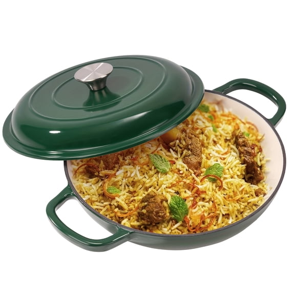 3QT Enamel Cast Iron Dutch Oven with Lid, Shallow Bottom, Double-handle Dutch Pot, for Cooking And Stewing, Suitable for All Stoves