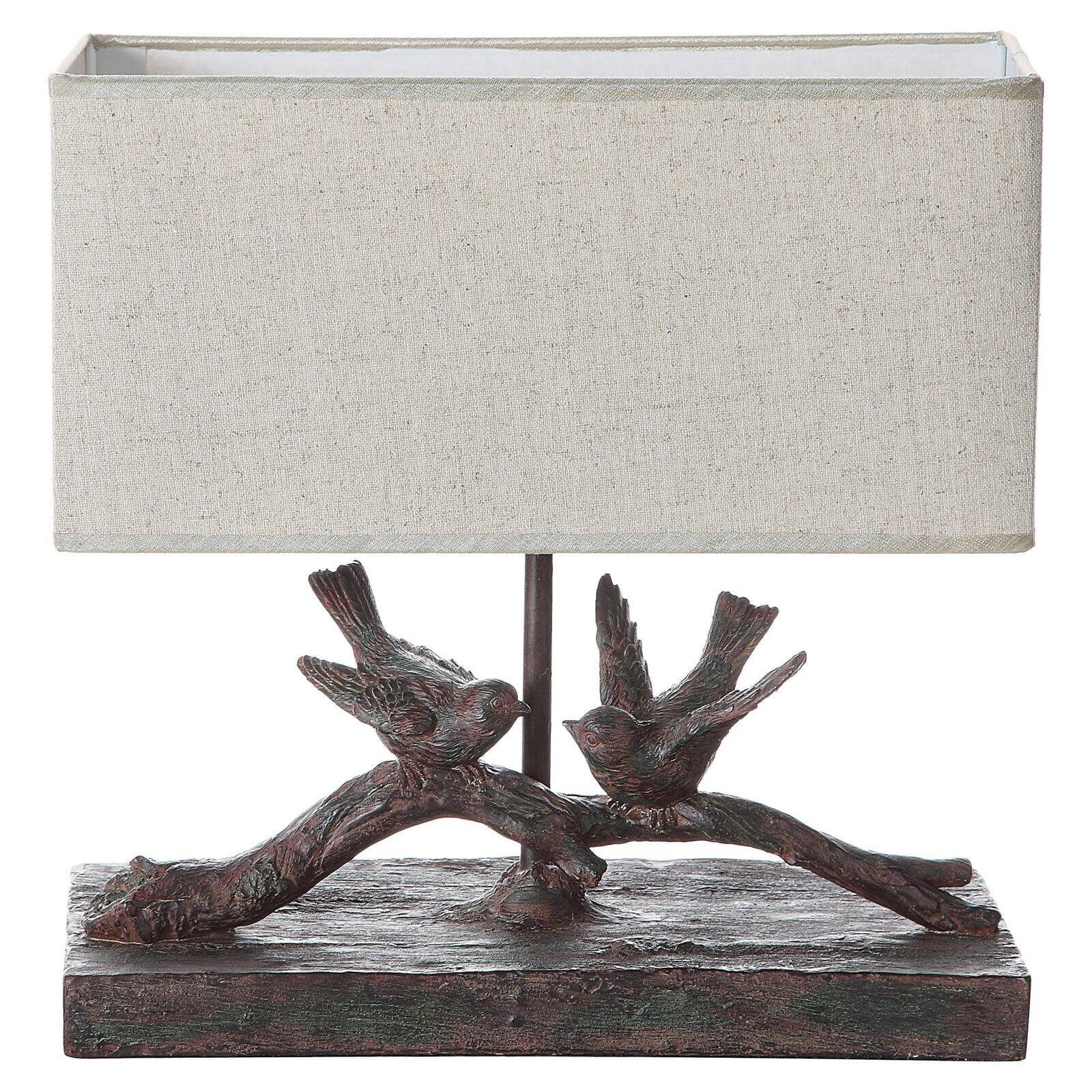 Black Resin Bird Table Lamp with Linen Shade