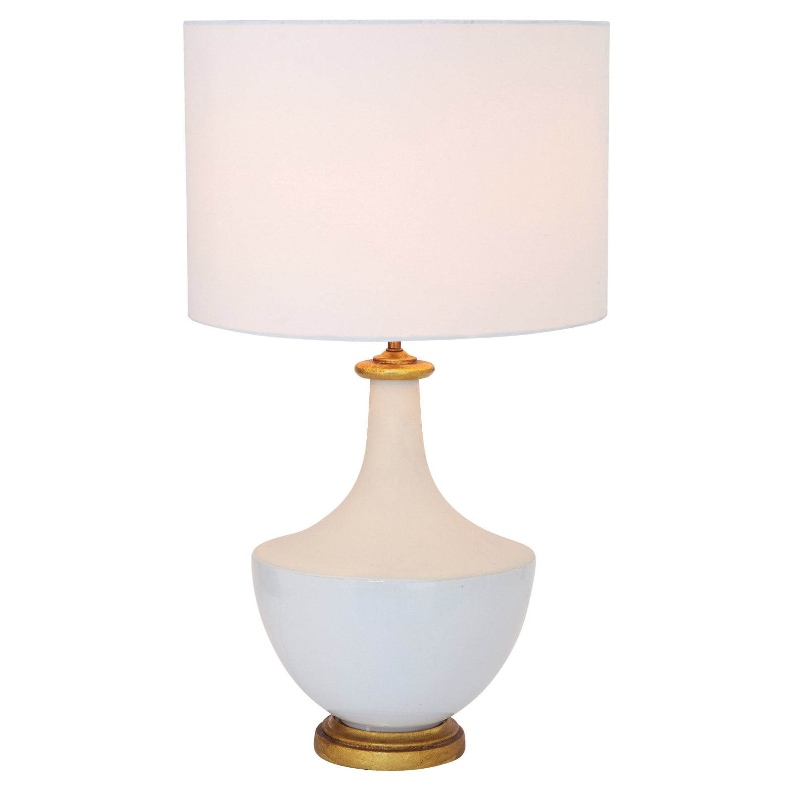 White Ceramic Table Lamp with Linen Shade and Gold Accents