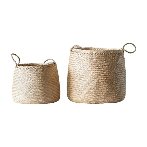 3R Studios Beige Woven Seagrass Basket with Handles - Set of 2