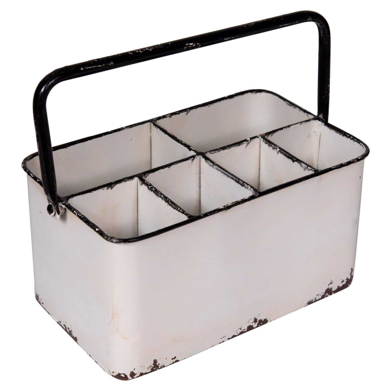 3R Studios Distressed White Metal Caddy with 6 Compartments