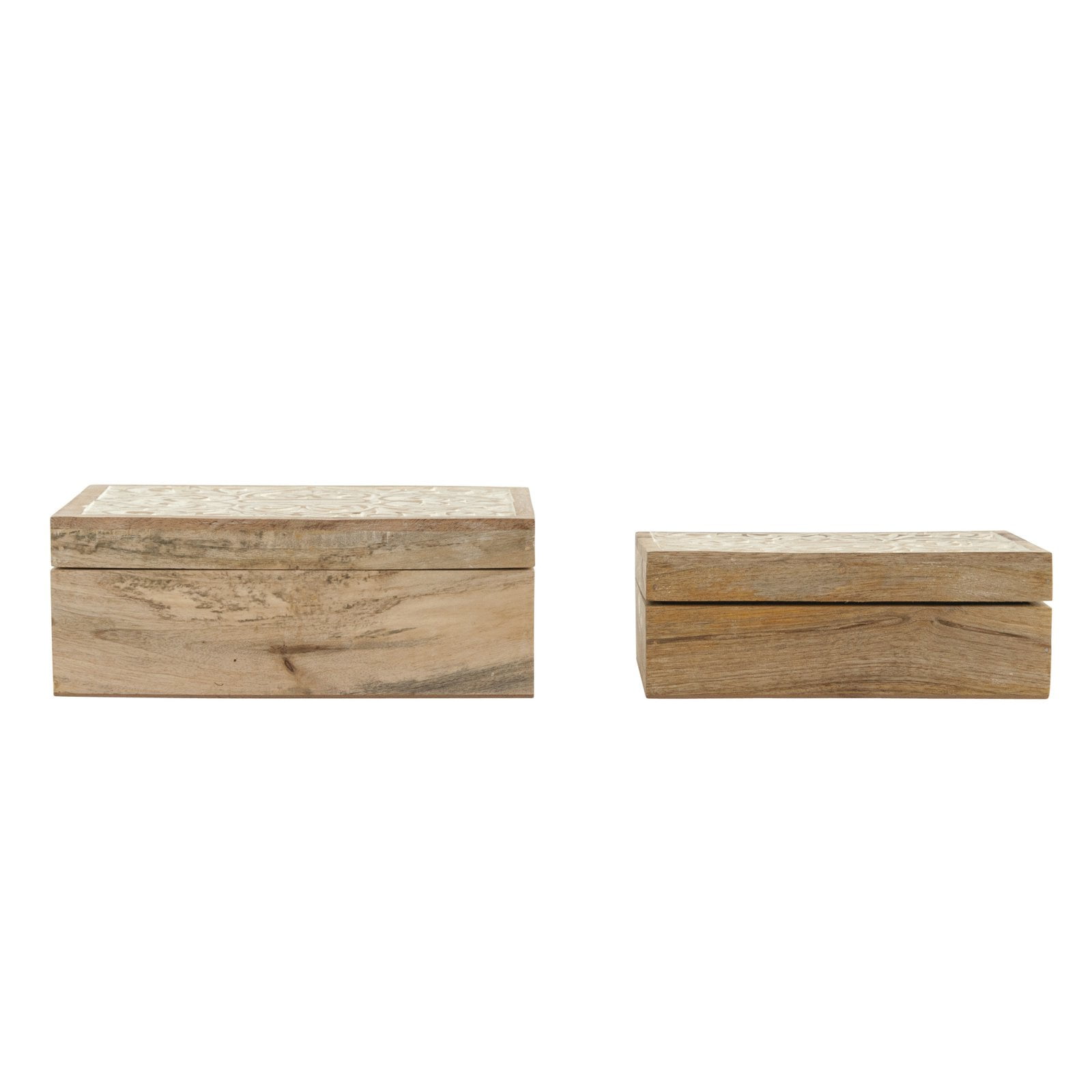 Set of 2 Whitewashed Mango Wood Lidded Storage Boxes