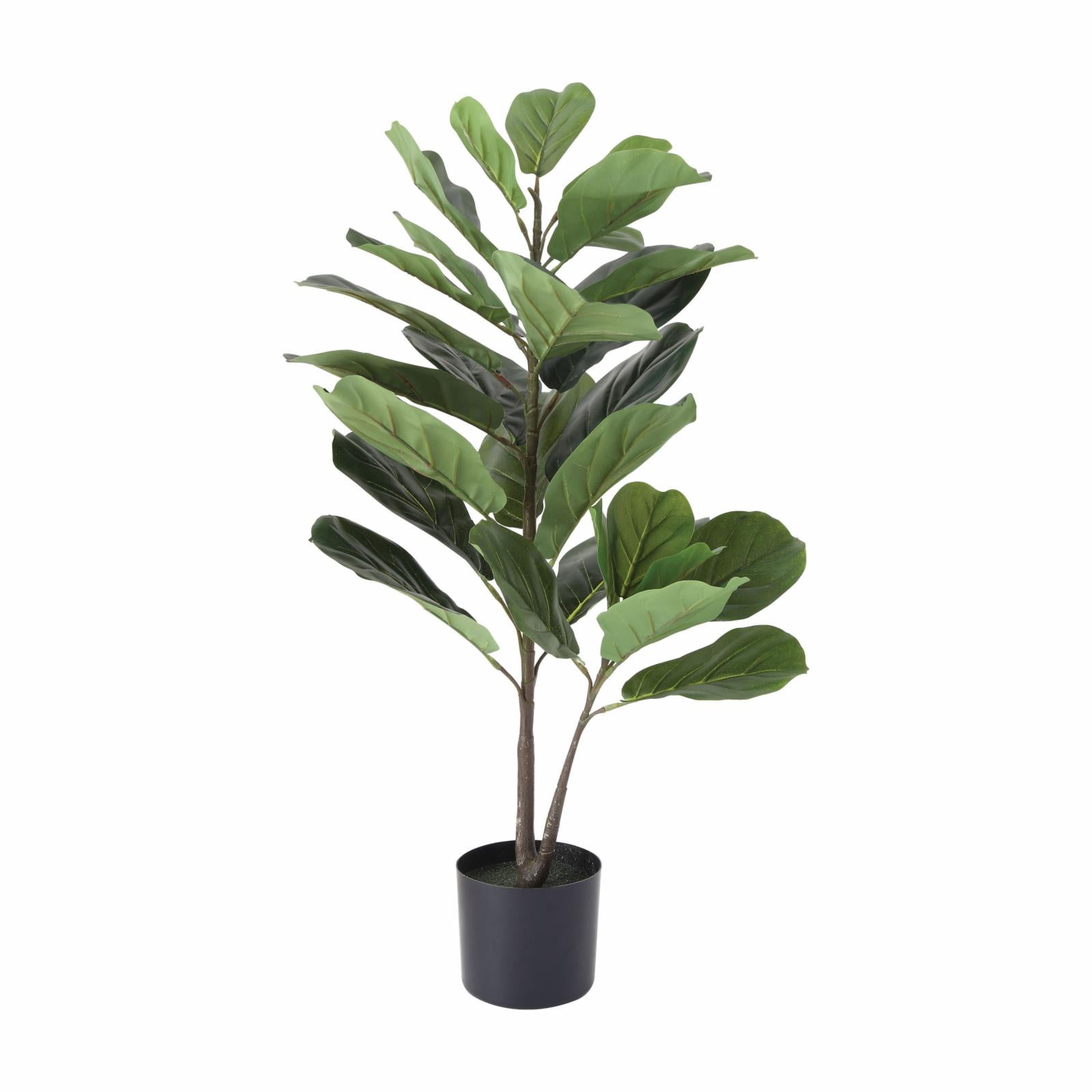 18" Green Plastic Potted Faux Fiddle Fig Leaf Plant