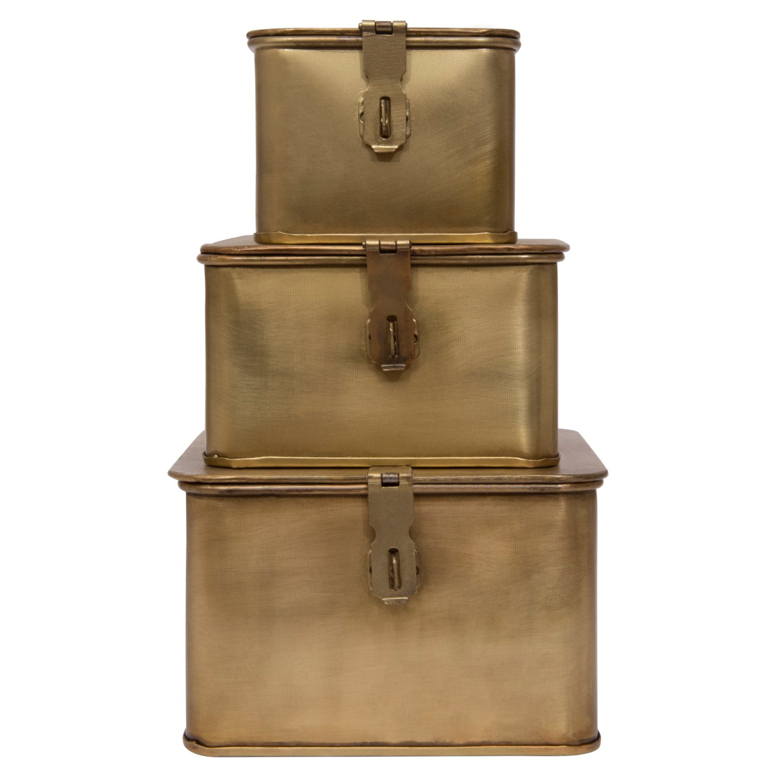 Gold Stackable Metal Cube Lidded Storage Boxes Set