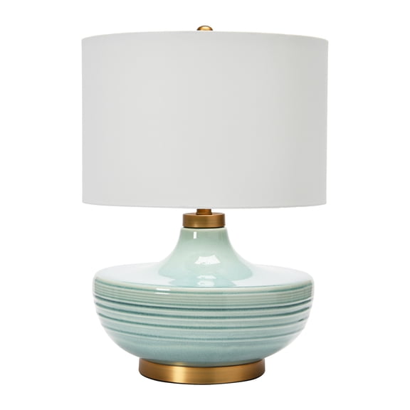 Creative Co-Op Ceramic Table Lamp with Linen Shade, Aqua Blue