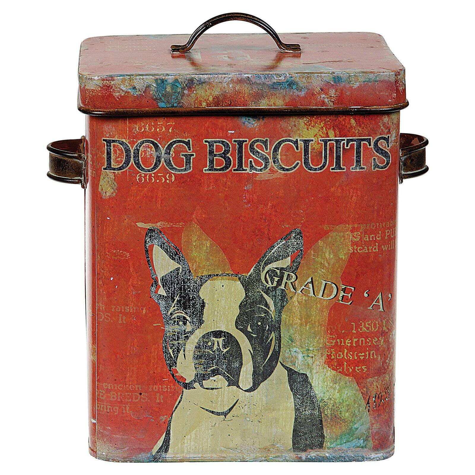 Rustic Red Metal Dog Biscuit Storage Tin with Lid