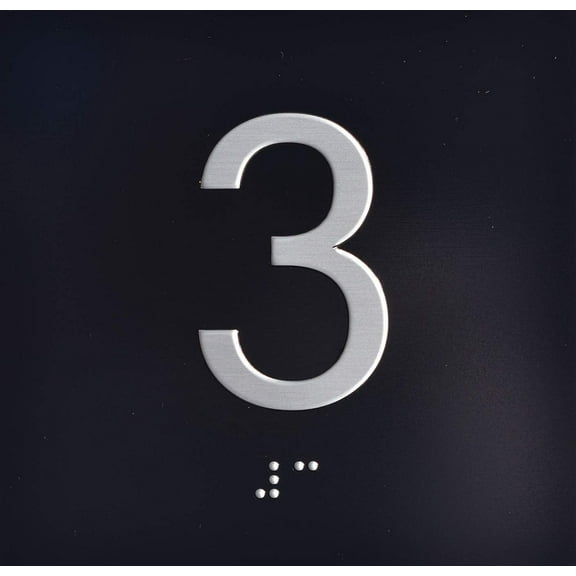 3RD Floor Elevator Jamb Plate Sign with Braille and Raised Number-Elevator Floor Number Sign(Black)