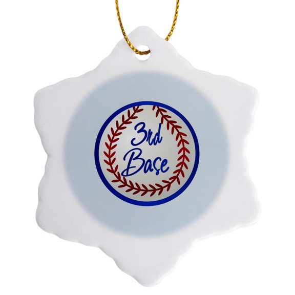 3drose, 3rd Base, 3 inch Snowflake Porcelain Ornament