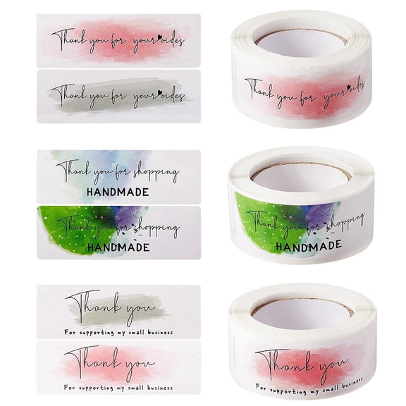 3Roll 3 Colors Self-Adhesive Paper Gift Tag Youstickers Rectangle with Word Thank You Appreciation Stickers Labels for Party Presents Decorative Mixed Color 7.5x2.5x0.009cm 150pcs/roll 1color/roll