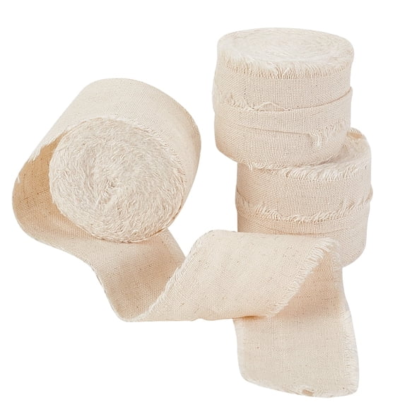 3Roll Cotton Rustic Frayed Edge Ribbon Tassel Fringe Ribbon with Wood Spools for Wedding Bouquet Invitation Card Linen 1-5/8 inch(40mm) 5.47 Yards(5m)/Roll