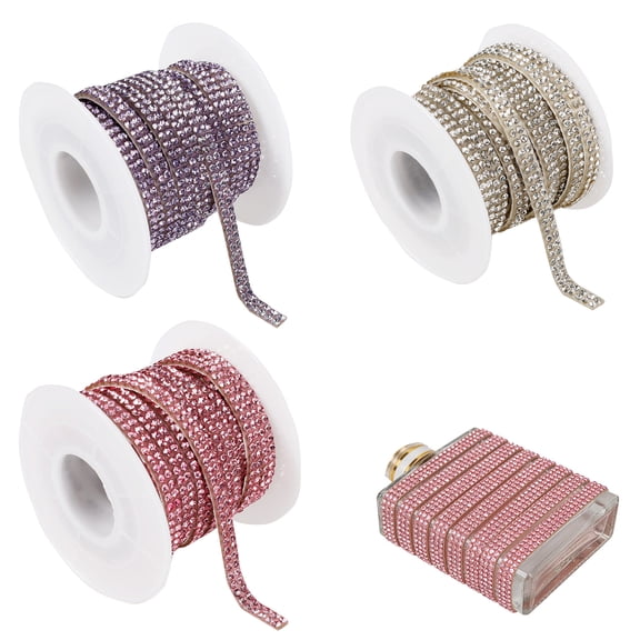 3Roll Rhinestone Strip,Diamond Ribbon Glass Rhinestone Ribbon Roll Gem Diamond Strip for DIY Craft Crystal Ribbon Sticker 3 Yard Rhinestone Trim Self Adhesive for Art Craft Car Party Decor