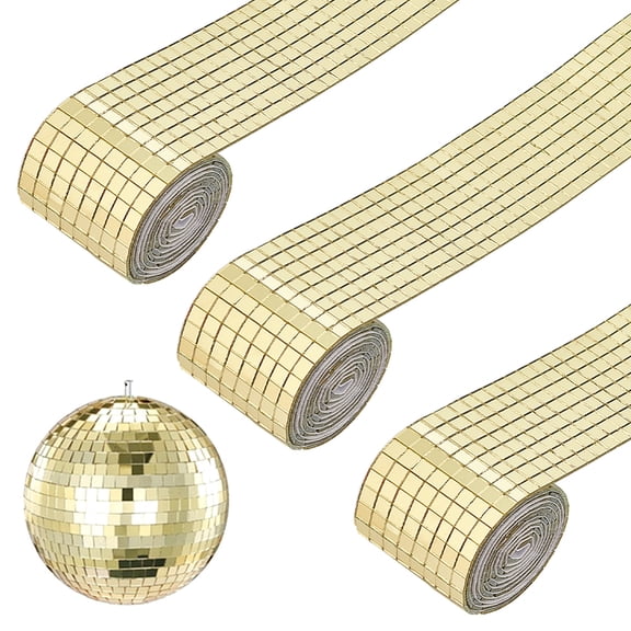 3Roll Square Glass Cabochons Rolls Self Adhesive Mosaic Tiles for Home Decoration or DIY Crafts Gold 41x1.5mm 1m/roll