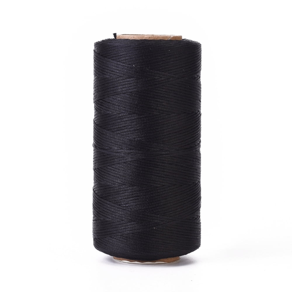 3Roll Waxed Polyester Cord Micro Macrame Cord Waxed Sewing Thread Flat Black 0.8mm about 284.33 yards(260m)/roll