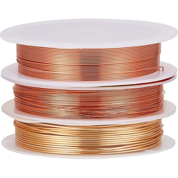 3Rolls 3 Styles Copper Jewelry Wire Long-Lasting Plated Raw(Unplated) 20~28 Gauge 0.3~0.8mm 1roll/style for Handmade