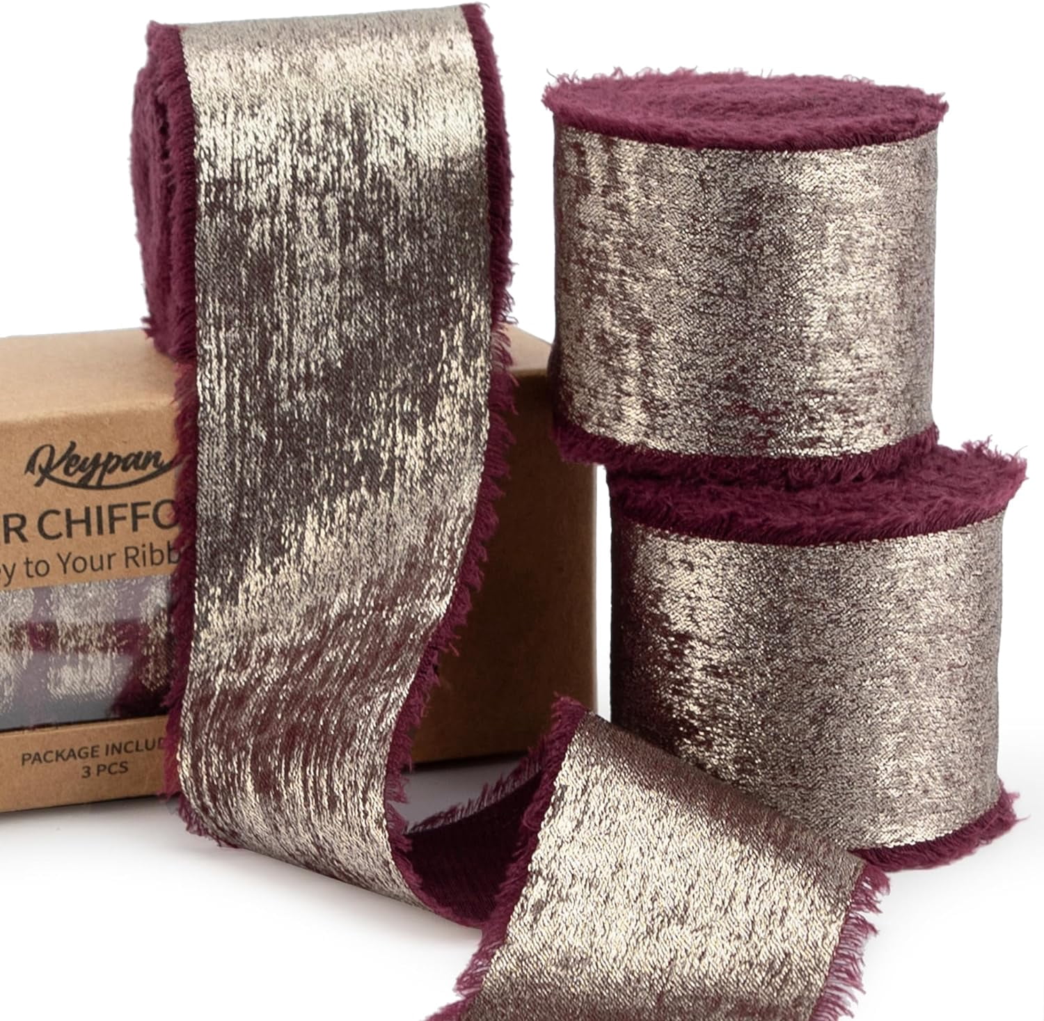 3Rolls Chiffon Ribbon Shinny Silk Ribbon Frayed Edge for Bridal Flower ...