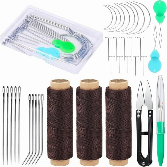 3Rolls Sewing Threads,Hair Extension Thread 110 Yard,Sew in Needle and Thread for Hair,Thread for Sewing Hair Wig Making,1 set sew in needle and thread for hair,As shown