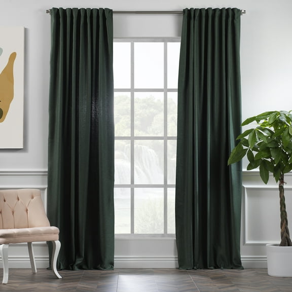 3S BROTHERS Solid Linen Look Curtains Drapes Home Decorative Set of 2 Panels Linen Window Curtains Hanging Back Tap & Rod Pocket Nursery Room Bedroom Office - Duck Green 52"x108" Each