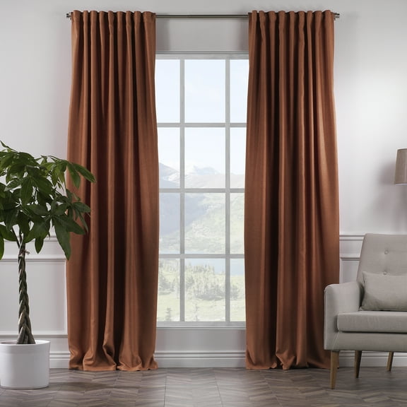 3S BROTHERS Solid Linen Look Curtains Drapes Home Decorative Set of 2 Panels Linen Window Curtains Hanging Back Tap & Rod Pocket Nursery Room Bedroom Office - Brick 52"x84" Each
