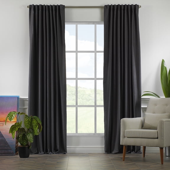 3S BROTHERS Solid Linen Look Curtains Drapes Home Decorative Set of 2 Panels Linen Window Curtains Hanging Back Tap & Rod Pocket Nursery Room Bedroom Office - Anthracite 52"x63" Each