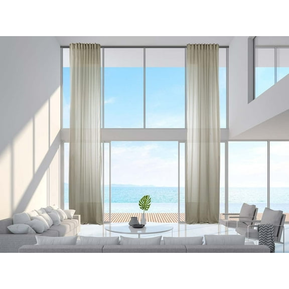 3S Brother's Beige Sheer Home Decorative Set of 2 Panels Faux Silk Crap Chiffon Fabric Window Curtains Hanging Back Tap & Rod Pocket Custom Made 5-30 Ft Long - Made in Turkey (52"W x 132"L) Each
