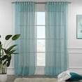 thumbnail image 1 of 3S Brother's Blue Linen Look Extra Long Set of 2 Panels Sheer Curtains Rod Pocket & Back Tab Home Décor Window Custom Made Drapes 10-30 Ft. Long -Made in Turkey Each Panel (52"W x 168"L), 1 of 6
