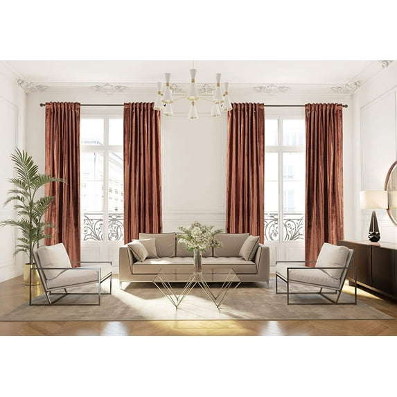 3S Brother's Burnt Orange Extra Long Shiny Velvet Curtains Luxury Colors Light Blocking Hang Back Tab & Rod Pocket 1 Panel Curtain 5-30 Ft Home Décor Custom Made Drapes -Made in Turkey(52"W X 84"L)