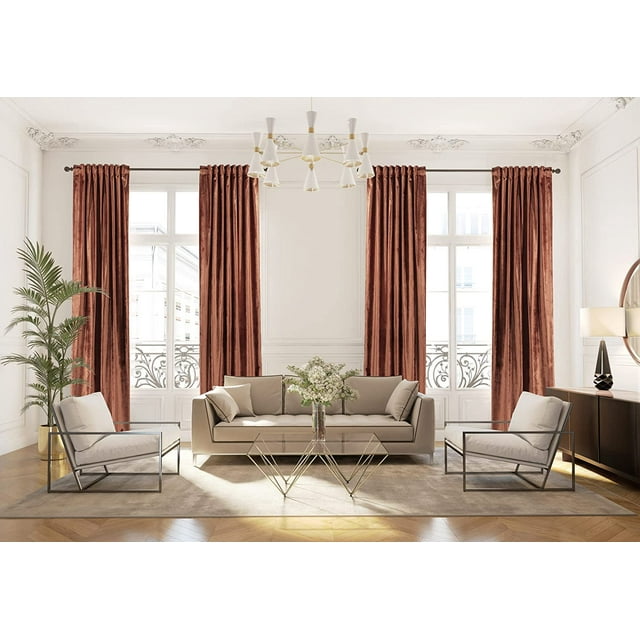 3S Brother's Burnt Orange Extra Long Shiny Velvet Curtains Luxury Colors Light Blocking Hang Back Tab & Rod Pocket 1 Panel Curtain 5-30 Ft Home Décor Custom Made Drapes -Made in Turkey(100"W X 264"L)