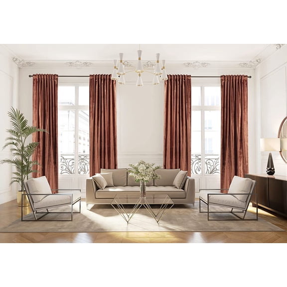 3S Brother's Burnt Orange Extra Long Shiny Velvet Curtains Luxury Colors Light Blocking Hang Back Tab & Rod Pocket 1 Panel Curtain 5-30 Ft Home Décor Custom Made Drapes -Made in Turkey(100"W X 300"L)