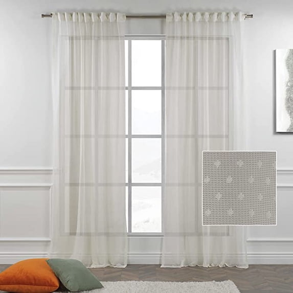 3S Brother's Cream Lace Sheers Dots Pattern Curtains Extra Long Set of 2 Panels Rod Pocket & Back Tab Home Décor Window Custom Made Drapes 10-30 Ft. Long -Made in Turkey Each Panel (52"W x 144"L)
