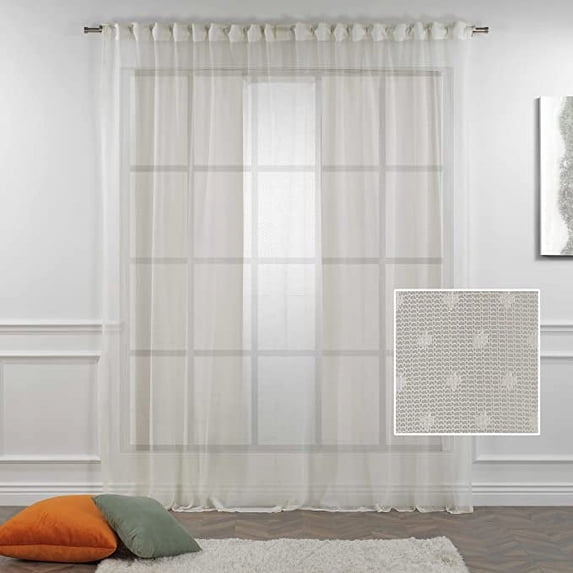 3S Brother's Cream Lace Sheers Dots Pattern Curtains Extra Long Set of 2 Panels Rod Pocket & Back Tab Home Décor Window Custom Made Drapes -Made in Turkey Each Panel (100"W x 95"L)