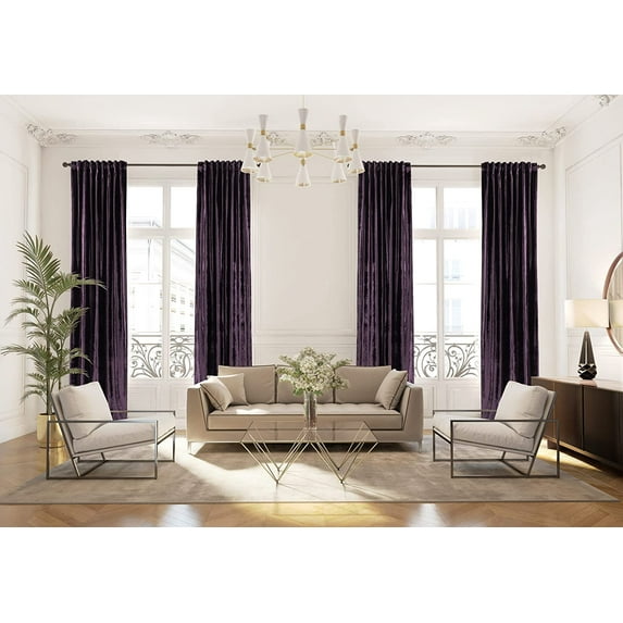 3S Brother's Eggplant Extra Long Shiny Velvet Curtains Luxury Colors Light Blocking Hang Back Tab & Rod Pocket 1 Panel Curtain 5-30 Ft Home Décor Custom Made Drapes -Made in Turkey(100"W X 144"L)