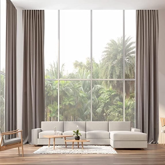 3S Brother's Extra Long Room Darkening 132" Length Faux Velvet Light Stone Curtain Drapes - Hanging Back Tab 5-25 Feet Custom Made ( 1 Panel ) - Made in Turkey (52"Wx132"L)
