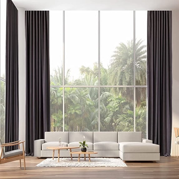 3S Brother's Extra Long Room Darkening 144" Length Faux Velvet Grey Curtain Drapes - Hanging Back Tab 5-25 Feet Custom Made ( 1 Panel ) - Made in Turkey (100"Wx144"L)