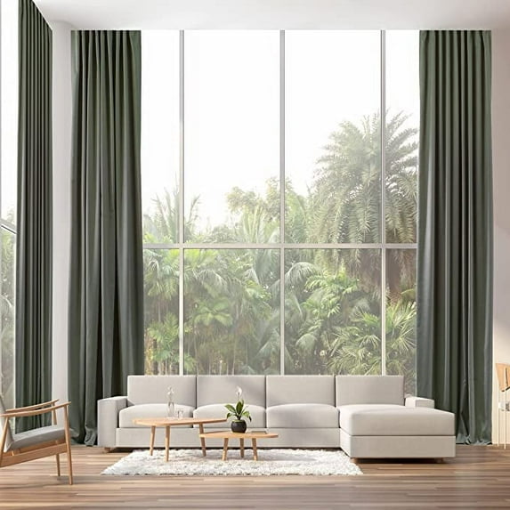 3S Brother's Extra Long Room Darkening 192" Length Faux Velvet Leaf Green Curtain Drapes - Hanging Back Tab 5-25 Feet Custom Made ( 1 Panel ) - Made in Turkey (52"Wx192"L)